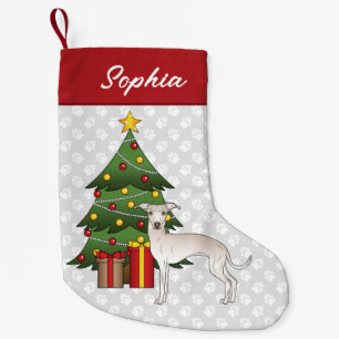 Cream Italy Greyhound Dog met kerstboom Kleine Kerstsok