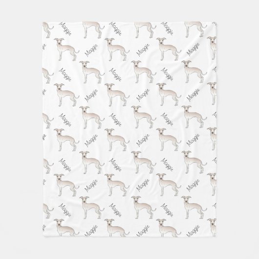 Cream Italy Greyhound Dog Pattern and Pet's Name Fleece Deken (Voorkant)