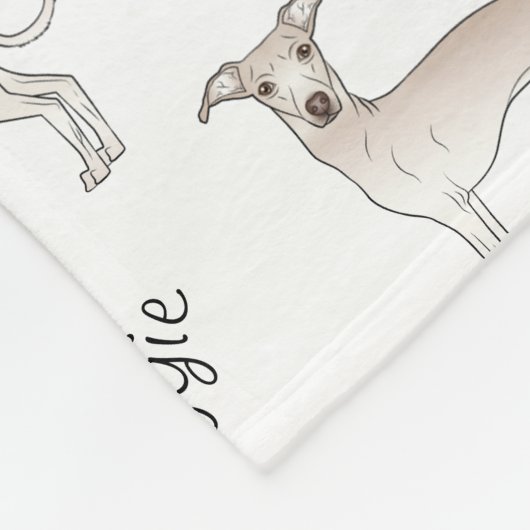 Cream Italy Greyhound Dog Pattern and Pet's Name Fleece Deken (Hoek)