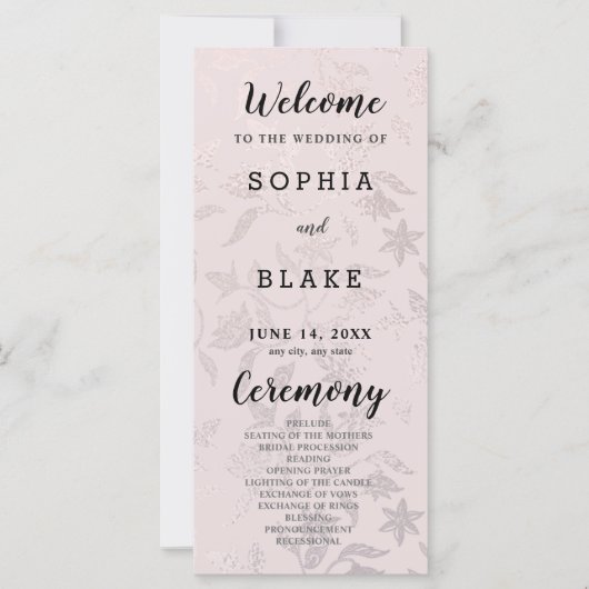 Cream Ivoor en Bloemen Metallic Wedding Program (Voorkant)