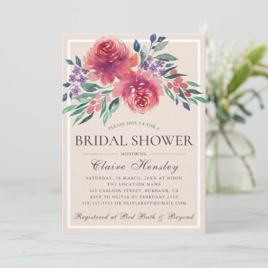 Cream Ivoor Waterverf Bloemen Vrijgezellenfeest Kaart (Staand voorkant)