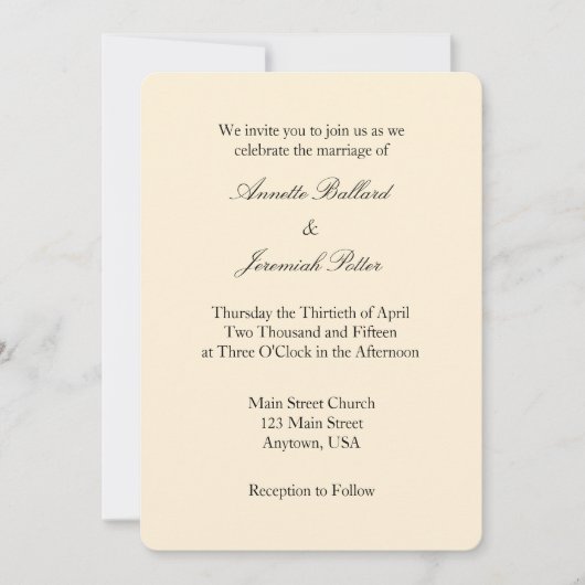Cream Ivory Black Plain Eenvoudige Huwelijksuitnod Kaart (Voorkant)