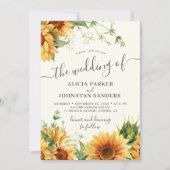 Cream ivory boho floral sunflower wedding kaart (Voorkant)