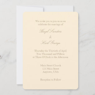 Cream Ivory Brown Plain Simple Wedding Invitation Kaart