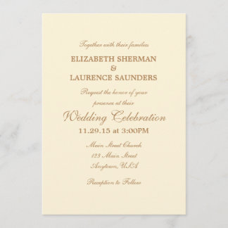 Cream Ivory Brown Plain Simple Wedding Invitation Kaart