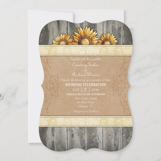 Cream Ivory Brown Rustic Sunflower Wedding Invite Kaart (Voorkant)