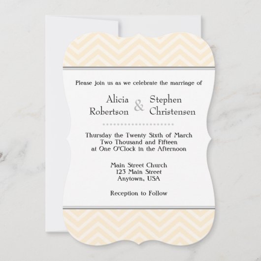 Cream Ivory Chevron Wedding Invitations Kaart (Voorkant)