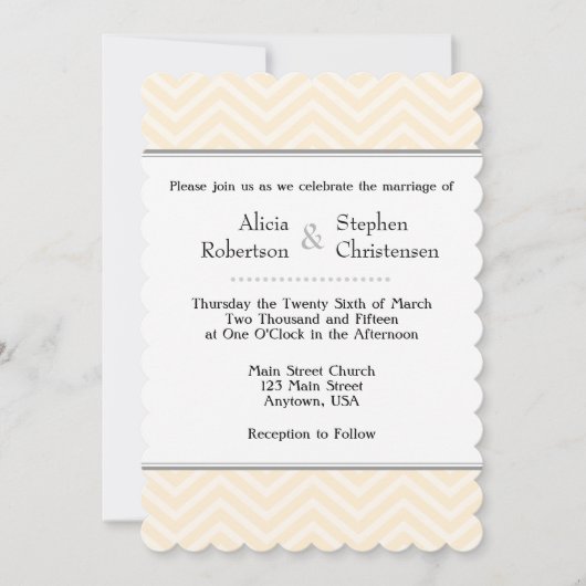Cream Ivory Chevron Wedding Invitations Kaart (Voorkant)