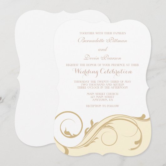 Cream Ivory Floral Swirl Bracket Wedding Invitae Kaart (Voorkant / Achterkant)