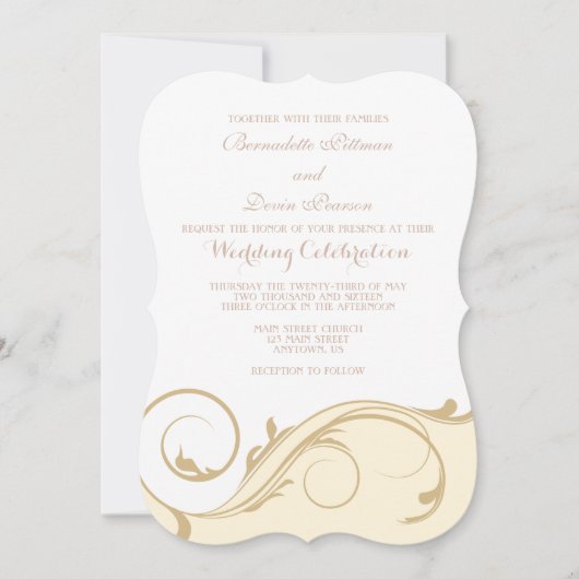 Cream Ivory Floral Swirl Bracket Wedding Invitae Kaart (Voorkant)