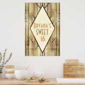 Cream Ivory Gold 20 Art Deco Gatsby Glam Banner Poster (Keuken)