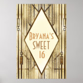 Cream Ivory Gold 20 Art Deco Gatsby Glam Banner Poster (Voorkant)