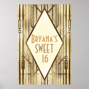 Cream Ivory Gold 20 Art Deco Gatsby Glam Banner Poster