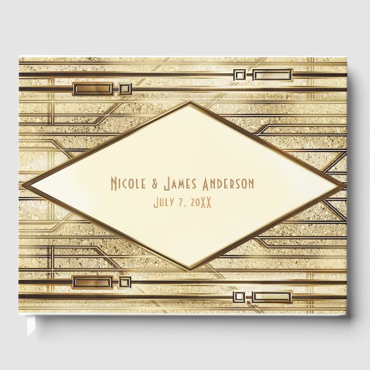 Cream Ivory Gold 20 Art Deco Gatsby Glam Wedding Gastenboek (Voorkant)