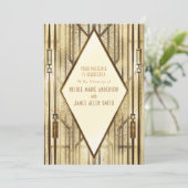 Cream Ivory Gold 20 Art Deco Gatsby Glam Wedding Kaart (Staand voorkant)