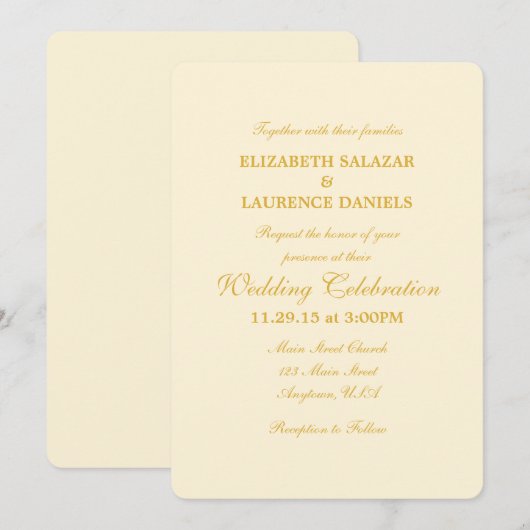 Cream Ivory Gold Plain Simple Weddenation Kaart (Voorkant / Achterkant)