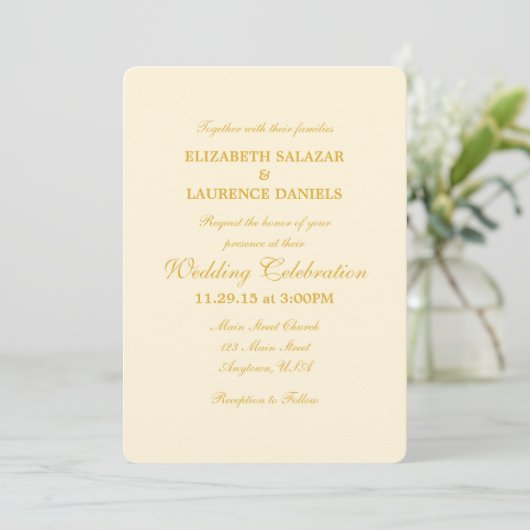 Cream Ivory Gold Plain Simple Weddenation Kaart (Staand voorkant)