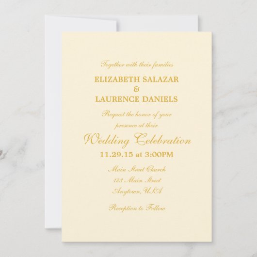 Cream Ivory Gold Plain Simple Weddenation Kaart (Voorkant)