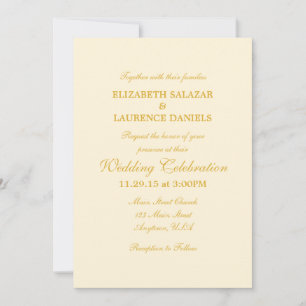 Cream Ivory Gold Plain Simple Weddenation Kaart
