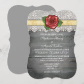 Cream Ivory Grey Rustic Wood Roos Wedding Invite Kaart (Voorkant / Achterkant)