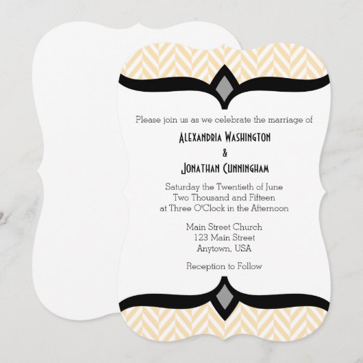 Cream Ivory White Herringbone Wedding Invitation Kaart (Voorkant / Achterkant)