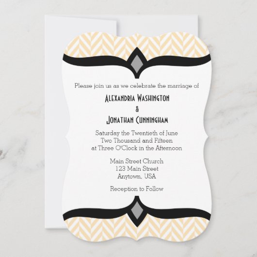 Cream Ivory White Herringbone Wedding Invitation Kaart (Voorkant)