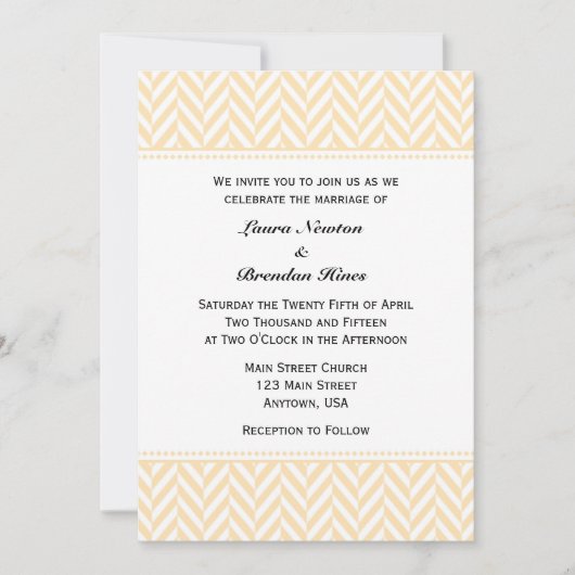 Cream Ivory White Herringbone Wedding Invitation Kaart (Voorkant)