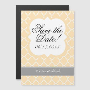 Cream Ivory White Quatrefoil slaat de Magnet Datum Magnetische Uitnodiging
