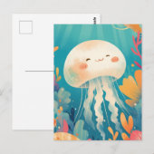 Cream Jellyfish in Teal Tropical Coral Reef Ocean Briefkaart (Voorkant / Achterkant)