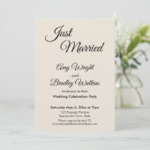 Cream "Just Married" Eenvoudig, elegante ontvangst Kaart (Staand voorkant)