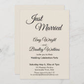 Cream "Just Married" Eenvoudig, elegante ontvangst Kaart (Voorkant / Achterkant)