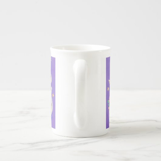 Cream Kitty Cat met ventilatorpot, maan & sterren Porselein Kop (Achterkant)