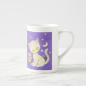 Cream Kitty Cat met ventilatorpot, maan & sterren Porselein Kop (Rechts)