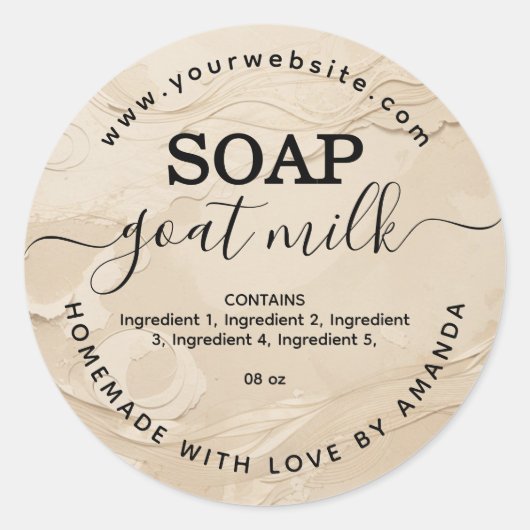 Cream kleur zelfgemaakte geitenmelk zeep label (Voorkant)