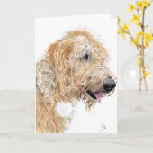 Cream Labradoodle Greeting Card Kaart (Gele Bloem)