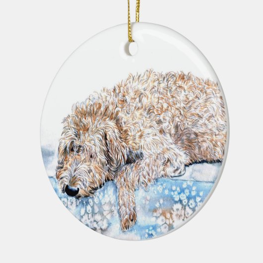 Cream Labradoodle Keramisch Ornament (Links)