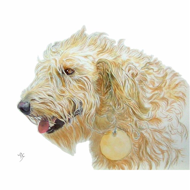 Cream Labradoodle Sculpture Staand Fotobeeldje (Voorkant)