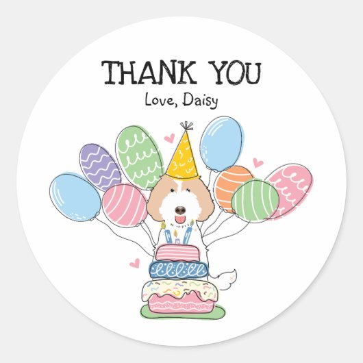 Cream Labradoodle Verjaardagsgunst Tags Sticker (Voorkant)