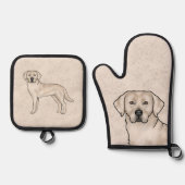 Cream Labrador Retriever Cartoon Lab Hondenkunst Ovenwant & Pannenlap Set (Voorkant)