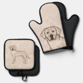 Cream Labrador Retriever Cartoon Lab Hondenkunst Ovenwant & Pannenlap Set (Voorkant / Achterkant)