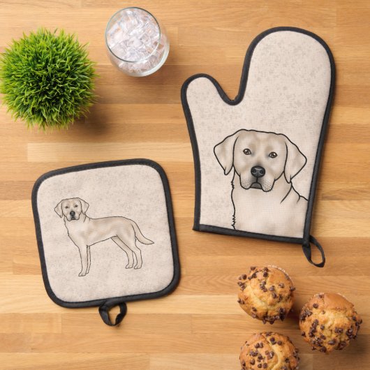 Cream Labrador Retriever Cartoon Lab Hondenkunst Ovenwant & Pannenlap Set (Top down)