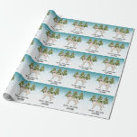 Cream Labrador Retriever Dog Christmas Aangepaste  Cadeaupapier<br><div class="desc">Destei's originele cartoon illustratie van een schattige Engelse crème Labrador Retriever fokhond. De hond wordt in een winterse omgeving geplaatst met drie groene sparren. De achtergrond is een blauw tot wit verloop, waardoor het ontwerp er die koude winterdag uitziet. Er is een personaliseerbaar tekstgebied dat nu luidt: "Vrolijk kerstfeest!" samen...</div>