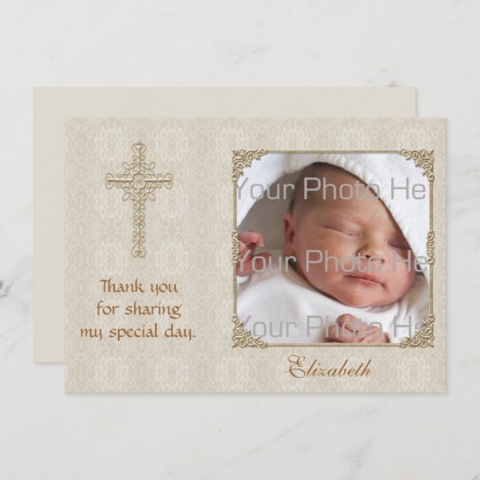 Cream Lace2 Religieuze Fotokaart Bedankkaart (Voorkant / Achterkant)