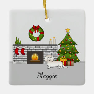 Cream lange haren Dachshund Schattige hond Kerst k Keramisch Ornament
