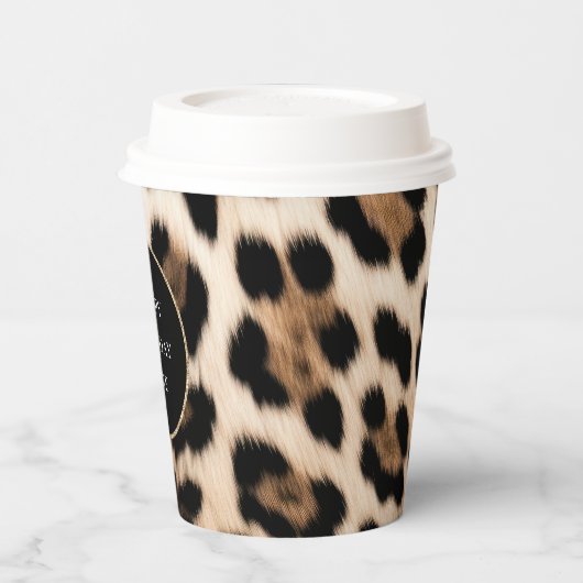 Cream Leopard Animal Glitter Lijst Papieren Bekers (Links)