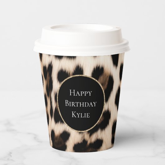 Cream Leopard Animal Glitter Lijst Papieren Bekers (Voorkant)