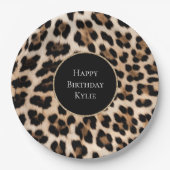 Cream Leopard Animal Glitter Lijst Papieren Bordje (Voorkant)