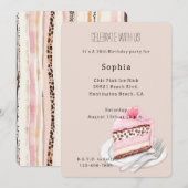 Cream Leopard Animal Pink Heart Cake Birthday Kaart (Voorkant / Achterkant)