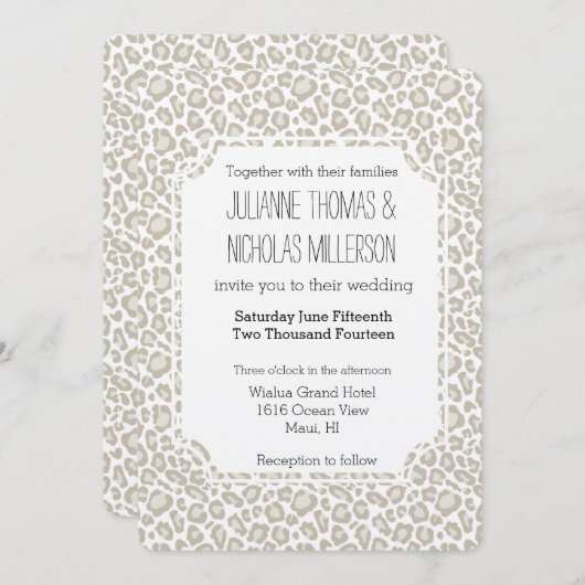 Cream Leopard Print Bruiloft Kaart (Voorkant / Achterkant)