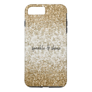 Cream Leopard Print Glitzy Gold Sparkle iPhone 8/7 Plus Hoesje